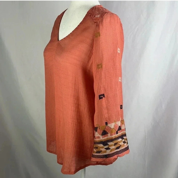 Fig and Flower Anthropologie Boho Embroidered Lace Blouse Top Size PL. H - Picture 2 of 11